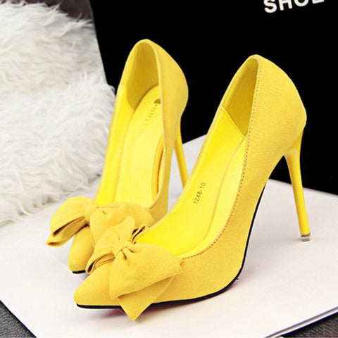 Bow tie leather high heels