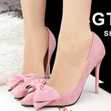 Bow tie leather high heels