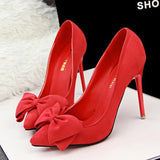Bow tie leather high heels