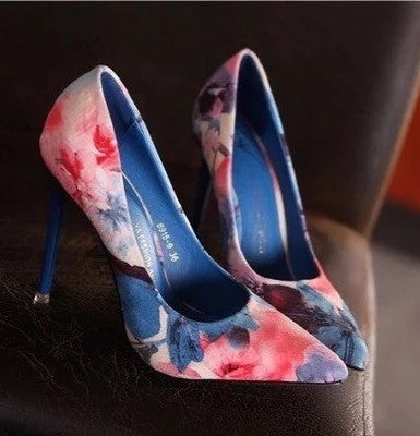 Blue floral pumps