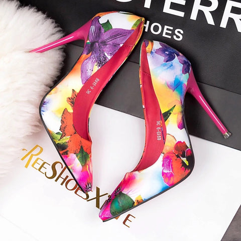 Floral pretty pink high heels
