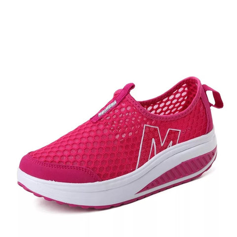 Mesh wedge heel shoe