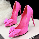 Bow tie leather high heels