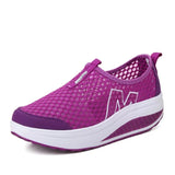Mesh wedge heel shoe